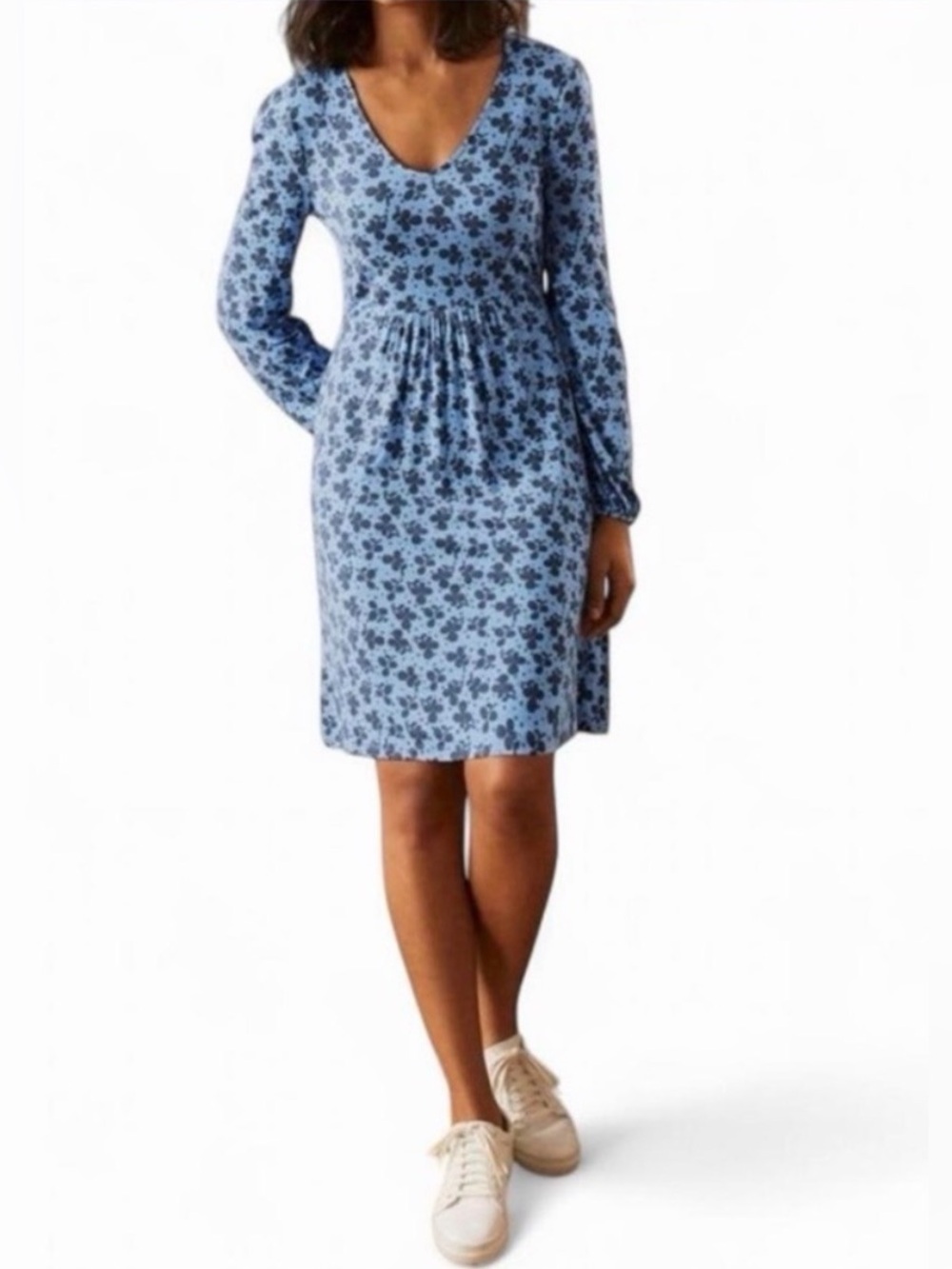 Boden Hattie Jersey V-Neck Midi Dress, Blue Floral (US 6P)